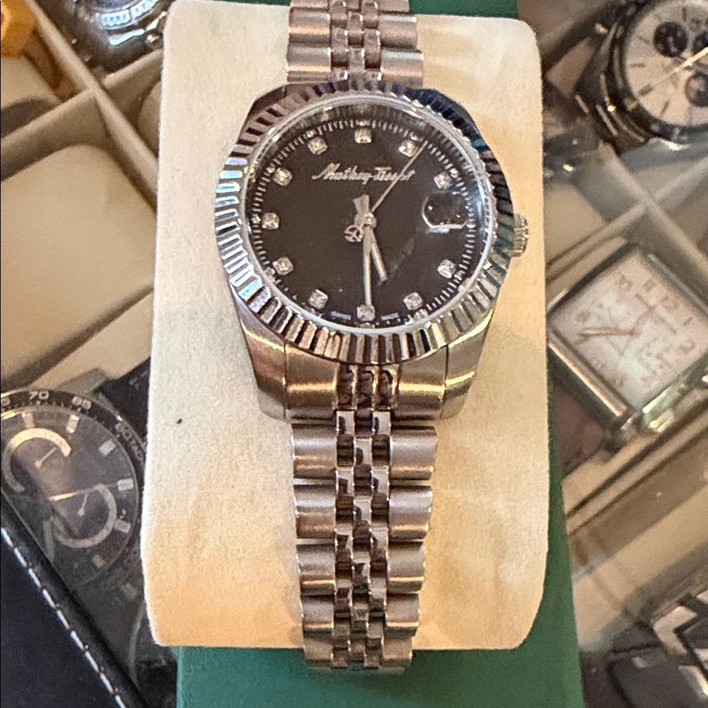 Stainless Steel Watch with Black Dial